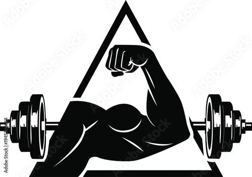 Strong arm flexing with barbell inside a triangular design