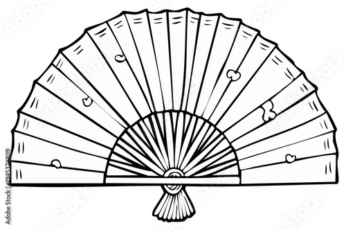 Elegant Hand Fan Illustration Depicting Asian Culture with Floral Motifs