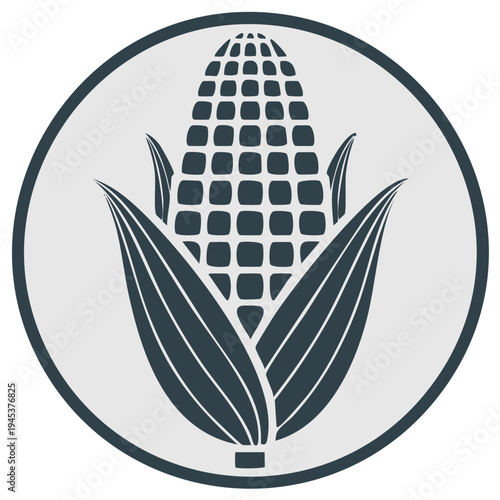 Stylized Corn Cob Icon with Leaves in Circle Graphic
