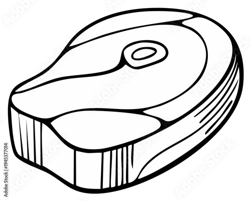 Black and White Line Art Illustration of a Thick Cut Raw Steak