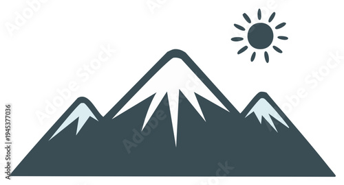 Stylized Mountain Range with Sun Illustration in Flat Design Style