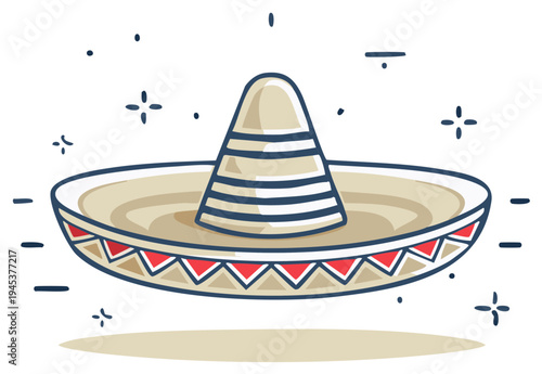Sombrero Illustration: A traditional Mexican hat with a wide brim and tall crown, stylized for vibrant cultural celebrations.