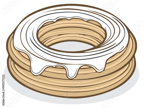Vector Illustration of a Cream Filled Doughnut Pastry, White Glaze, Circular Shape, Dessert Food
