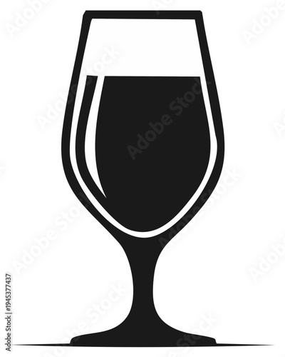 Silhouette of a wine glass filled with dark liquid isolated on white