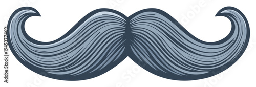 Stylized Gray Mustache with Curly Ends
