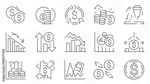 Financial Growth, Investment and Economic Performance Line Icon Set