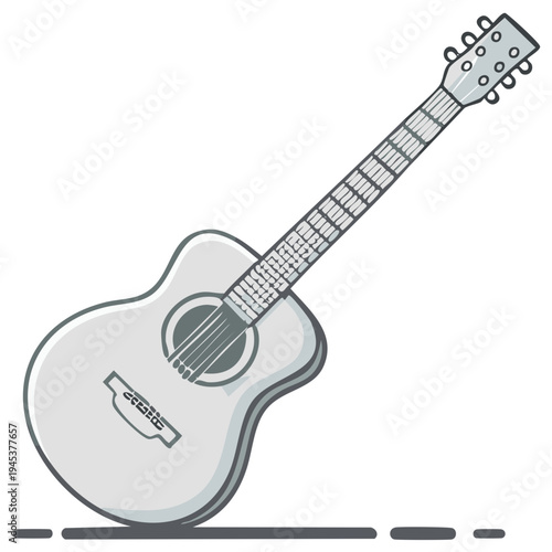Acoustic Guitar Illustration Minimalist Outline Simple Music Instrument With Six Strings