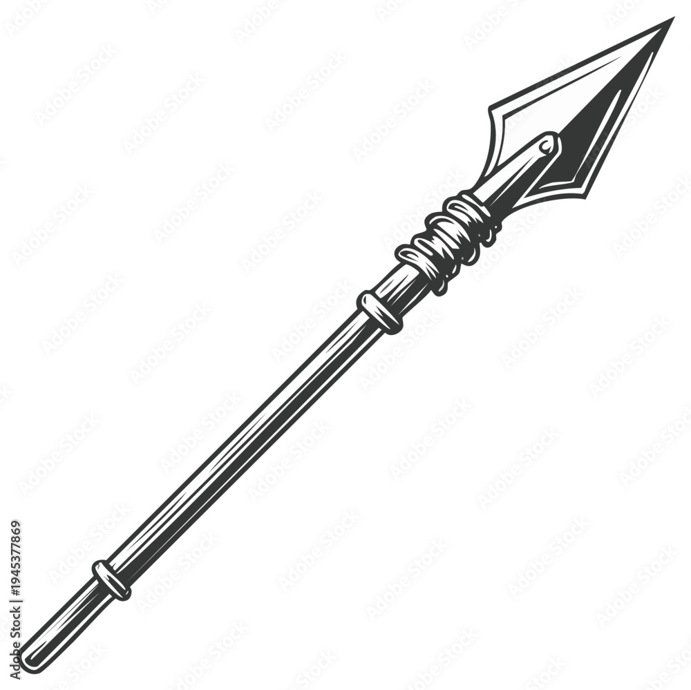 Fototapeta premium Ancient Warrior Spear Weapon with Sharp Pointed Head and Textured Shaft