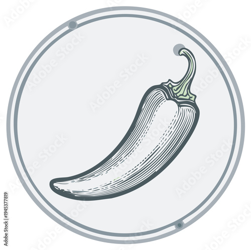 Engraved Style Illustration of a Jalapeno Pepper within a Circular Frame Fresh Vegetable Food Ingredient
