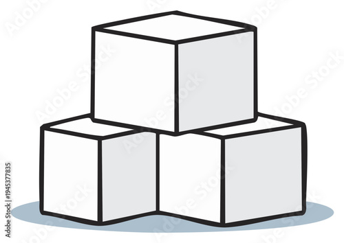 Stacked white sugar cubes doodle style illustration. Minimalistic geometric blocks.