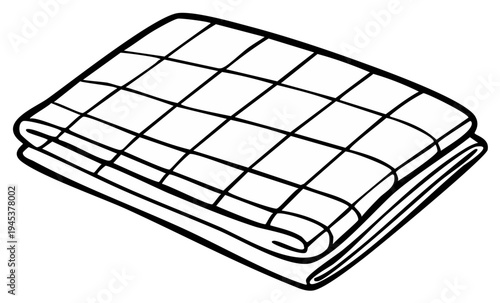 Monochrome Quilted Blanket Illustration Folded with Square Pattern Design