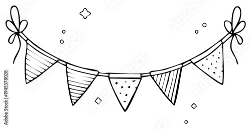 Hand Drawn Decorative Bunting Flags with Stars and Dots