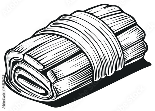 Rolled up Mat with Strap Illustration, Line Art, Home Fitness Equipment for Yoga, Pilates and other Exercises