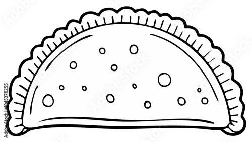 Outline illustration of a half-moon shaped savory pastry with decorative crimped edges