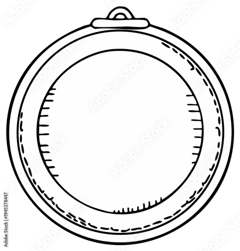 Circular Embroidery Hoop Outline, Sewing Element, Hand-drawn Illustration