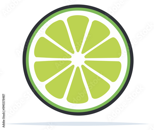 Abstract green lime slice with radial segments and dark border