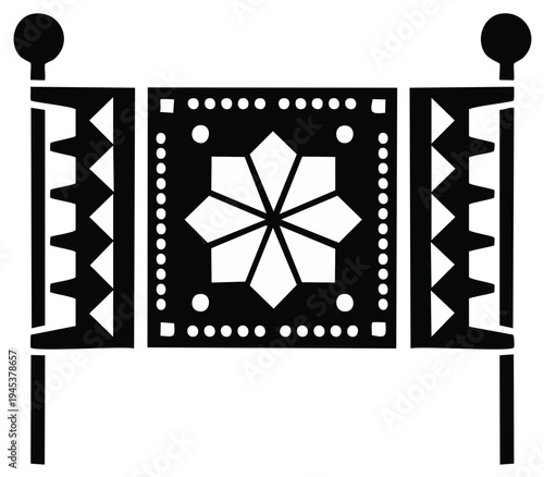 Ornate Bed Headboard Frame Black and White Illustration Graphic Art