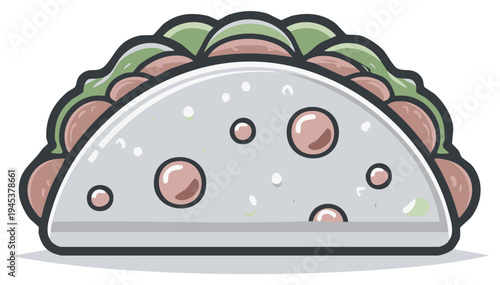 Stylized Cartoon Taco Illustration with Simple Filling and Toppings