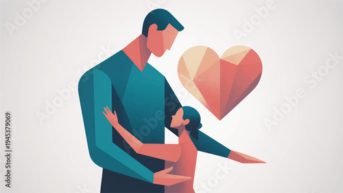 Tender father holding child with heart symbol love and care concept family bonding illustration