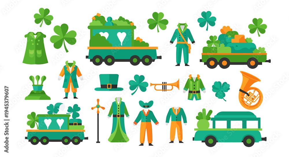 Obraz premium Collection of St Patricks Day Symbols and Festive Items. Vector Illustrations. EPS Editable