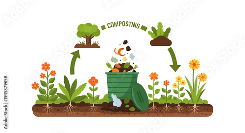 EcoFriendly Gardening and Composting Process Illustration. Vector Illustrations. EPS Editable