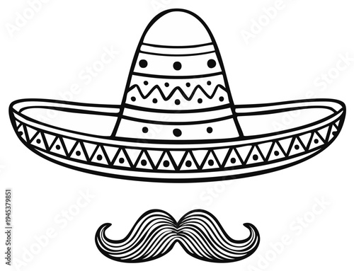 Traditional sombrero hat and mustache illustration for festive celebrations and cultural events