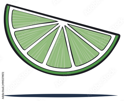 Vibrant Green Lime Slice Graphic, Bold Black Outline, Citrus Fruit Icon