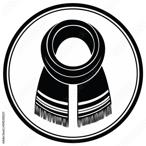 Simple Black and White Icon of a Cozy Winter Scarf with Fringed Ends