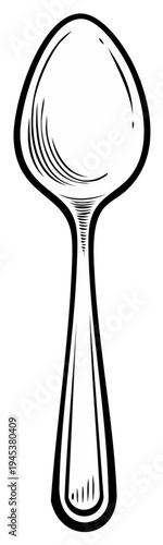 Sketch of a Spoon with Hatching Details in a Simple Drawing Style