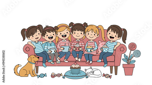 Loving mother reading a book to her three children in a beautiful garden surrounded by flowers and flying butterflies.