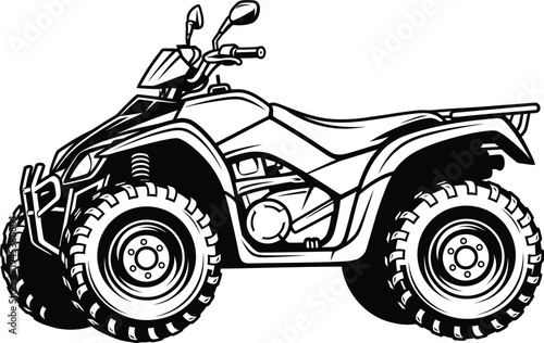 Detailed Black and White Illustration of a FourWheeled AllTerrain Vehicle.