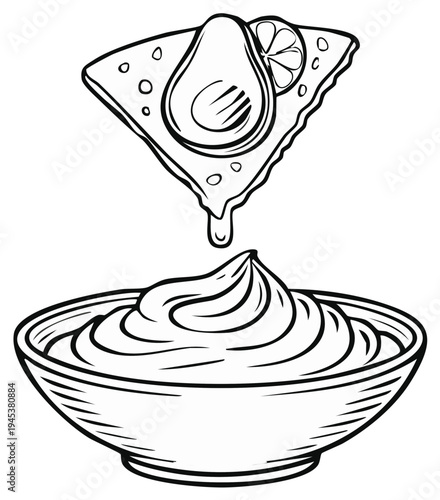 Avocado, tortilla chip, and dip illustration