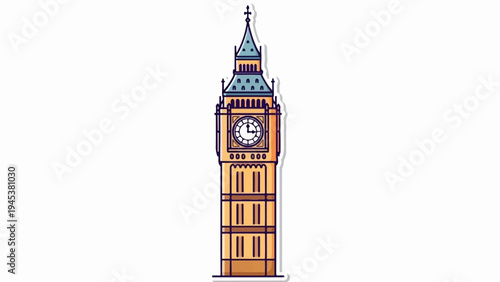 Stylized illustration of a tall clock tower with a pointed roof and circular clock face