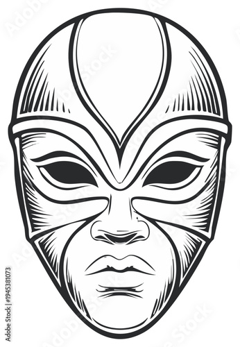 Tribal mask with striking lines and eye details in a graphic style