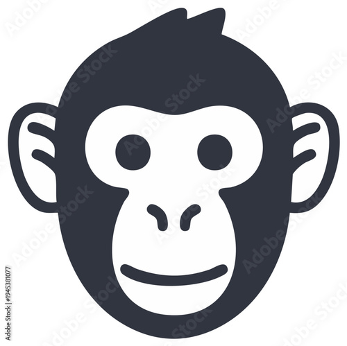 Simplified graphic of a monkey's face with simple expression cartoonish character chimpanzee icon