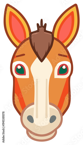 Cartoon Horse Face Illustration of Equine Animal with Orange Coat and White Marking on its Face