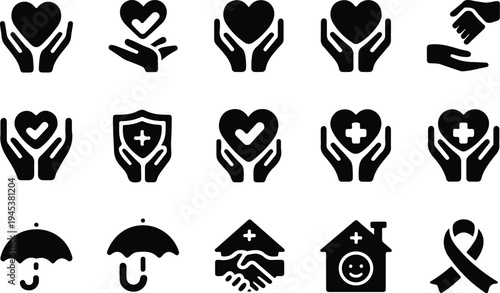 Care Collection Silhouette Icon Set Health Care Typography Silhouette Icon Pack