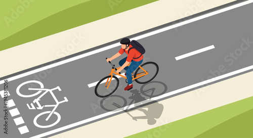 Cyclist riding on bike lane road.