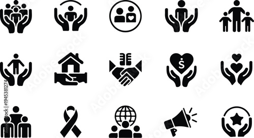 Care Collection Silhouette Icon Set Health Care Typography Silhouette Icon Pack