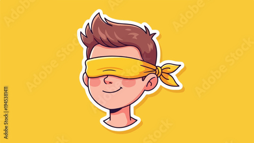 Cartoon head with yellow blindfold smiling