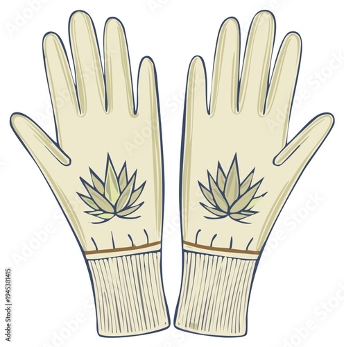 Illustrated Agave Plant Patterned Gloves for Gardening and Work