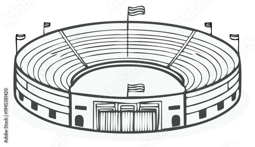 Open Air Stadium Architecture With Seating and Flags Illustration