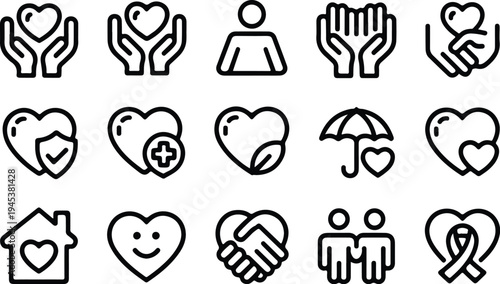 Care Collection Silhouette Icon Set Health Care Typography Silhouette Icon Pack