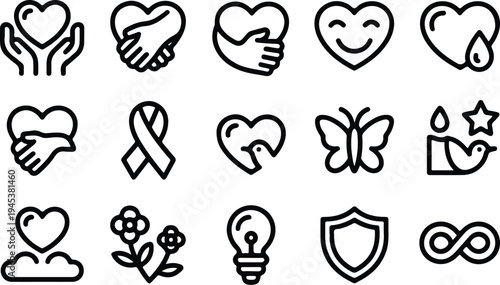Care Collection Silhouette Icon Set Health Care Typography Silhouette Icon Pack