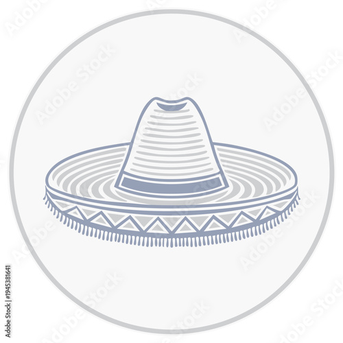 Traditional sombrero hat graphic illustration with decorative brim and textured crown