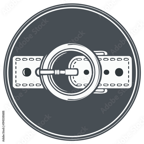 Monochrome Circle Icon of Classic Leather Belt with Round Buckle for Fashion Design