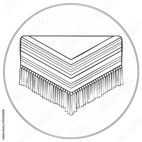 Graphic illustration of a poncho with a round border for design and crafts