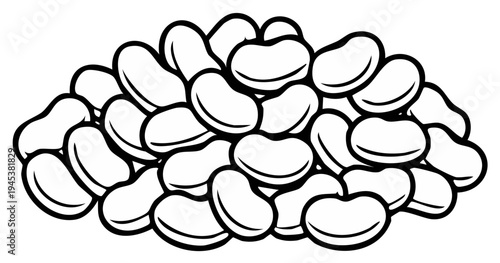 Black and White Pile of Beans Vector Illustration Food Staple Ingredient