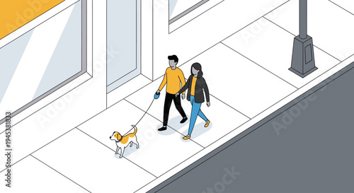 People walking on a city sidewalk.