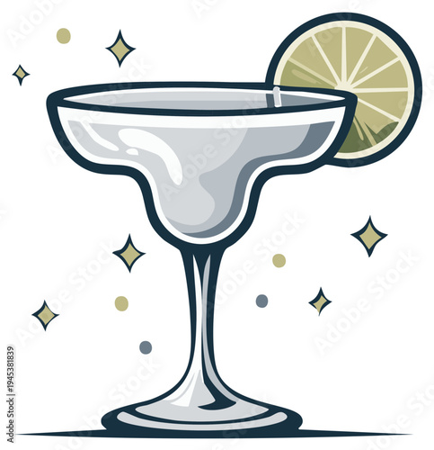 Stylish Cocktail Glass with Lime Slice Illustration Refreshing Drink Icon Art